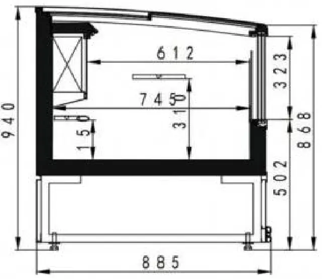 Technical specifications and size parameters for High Vision Glass Combined Island Freezer with panoramic display and -18 to -22°C deep-freeze - XCCold Series