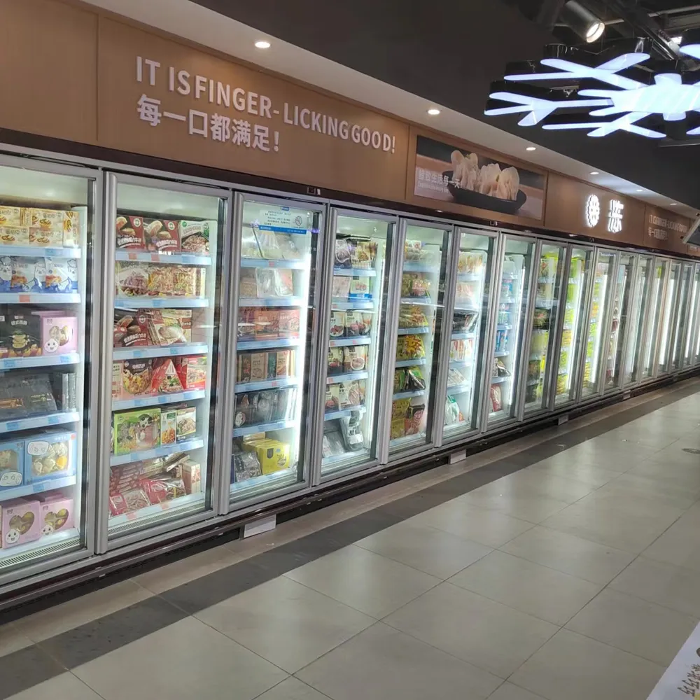 LED-illuminated remote glass door freezer shelving with high-CRI shadow-free lighting and precision -18 to -22°C industrial cooling - XCCold Series