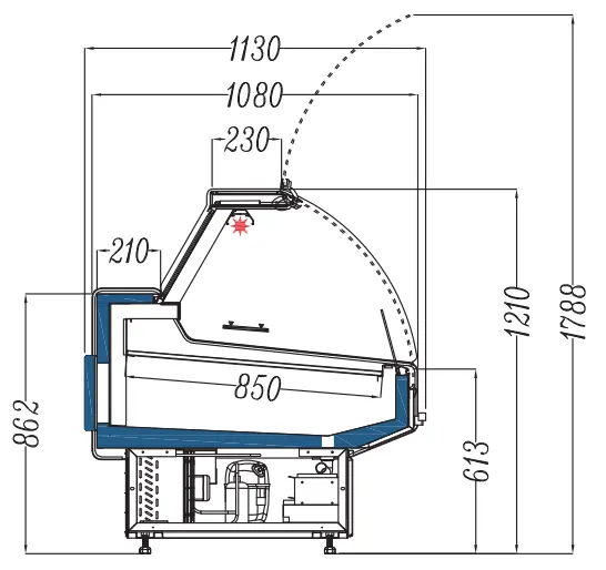 Plug-in luxury arc-shaped glass deli showcase counter with refrigerated bottom storage and SUS304 interior - XCCold Series