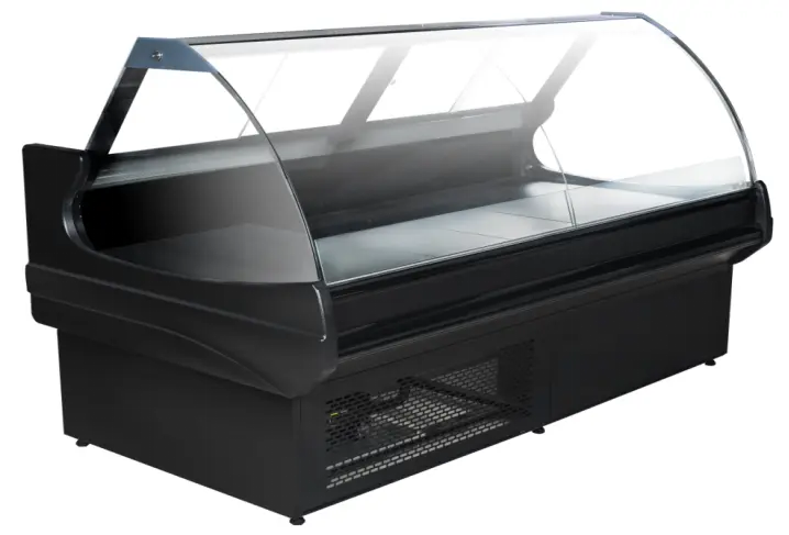 Plug-in arc-shaped glass deli showcase counter with self-contained refrigeration and SUS304 interior - XCCold Series