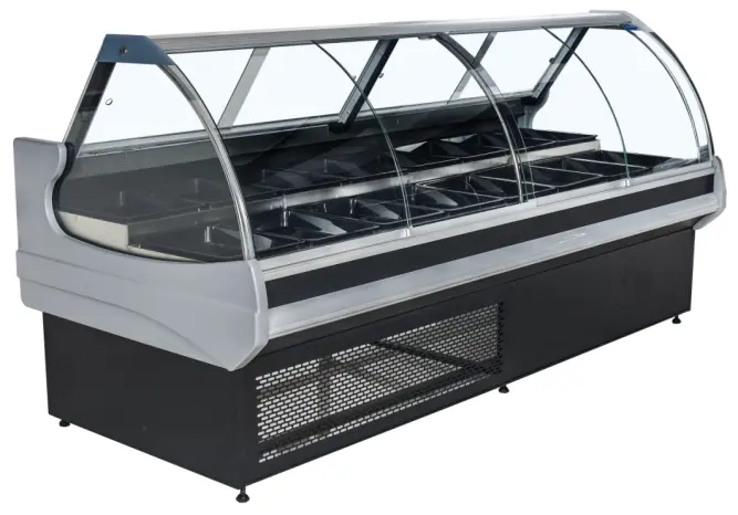 Plug-in arc-shaped glass deli showcase counter with self-contained compressor and SUS304 interior - XCCold Series