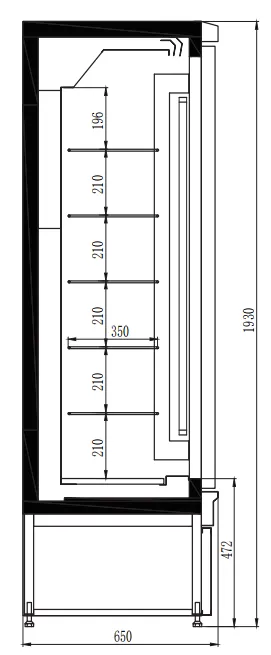 Technical dimensional layout and modular size parameters for plug-in glass door cooler and freezer with bottom-mount compressor - XCCold Series