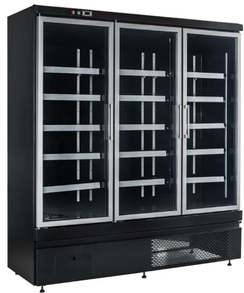 Plug-in glass door cooler and freezer with bottom-mount compressor and precision temperature control for industrial retail display - XCCold Series