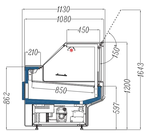 Plug-in luxury straight glass deli showcase counter Model 2 with SUS304 stainless steel interior - XCCold Series