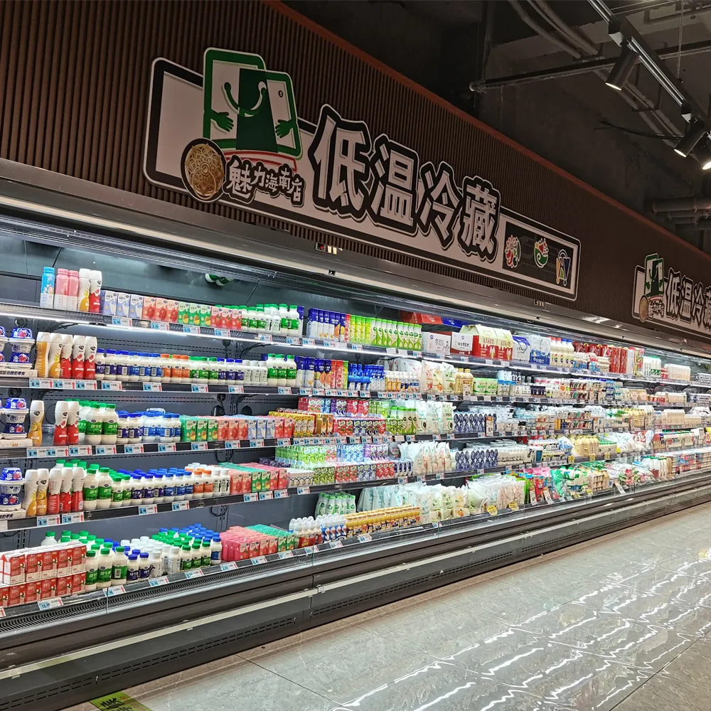 Remote open-front refrigeration system compatible with R404A and R290 refrigerants, featuring industrial-grade split-system architecture and precision 0 to 5°C cooling - XCCold Series