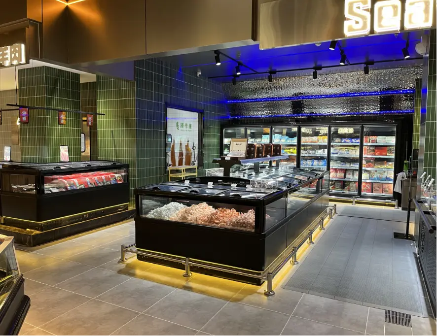 Remote double-sided air outlet island freezer with high-capacity 360-degree display and industrial SUS304 trim - XCCold Series