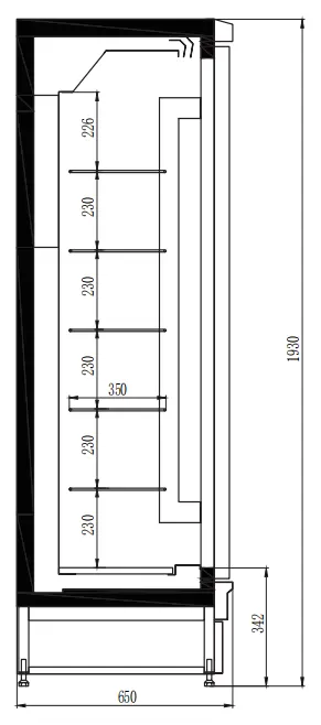 Dimensional specifications and size options for Remote Standard Glass Door Chiller Freezer with vertical modular design - XCCold Series