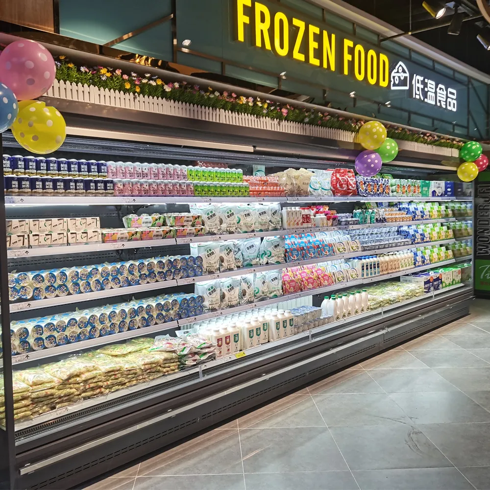 Advanced air-curtain technology for remote open chiller featuring a multi-layer "Laminar-Jet" thermal barrier, precision honeycomb flow-straighteners, and 0 to 5°C remote cooling - XCCold Series
