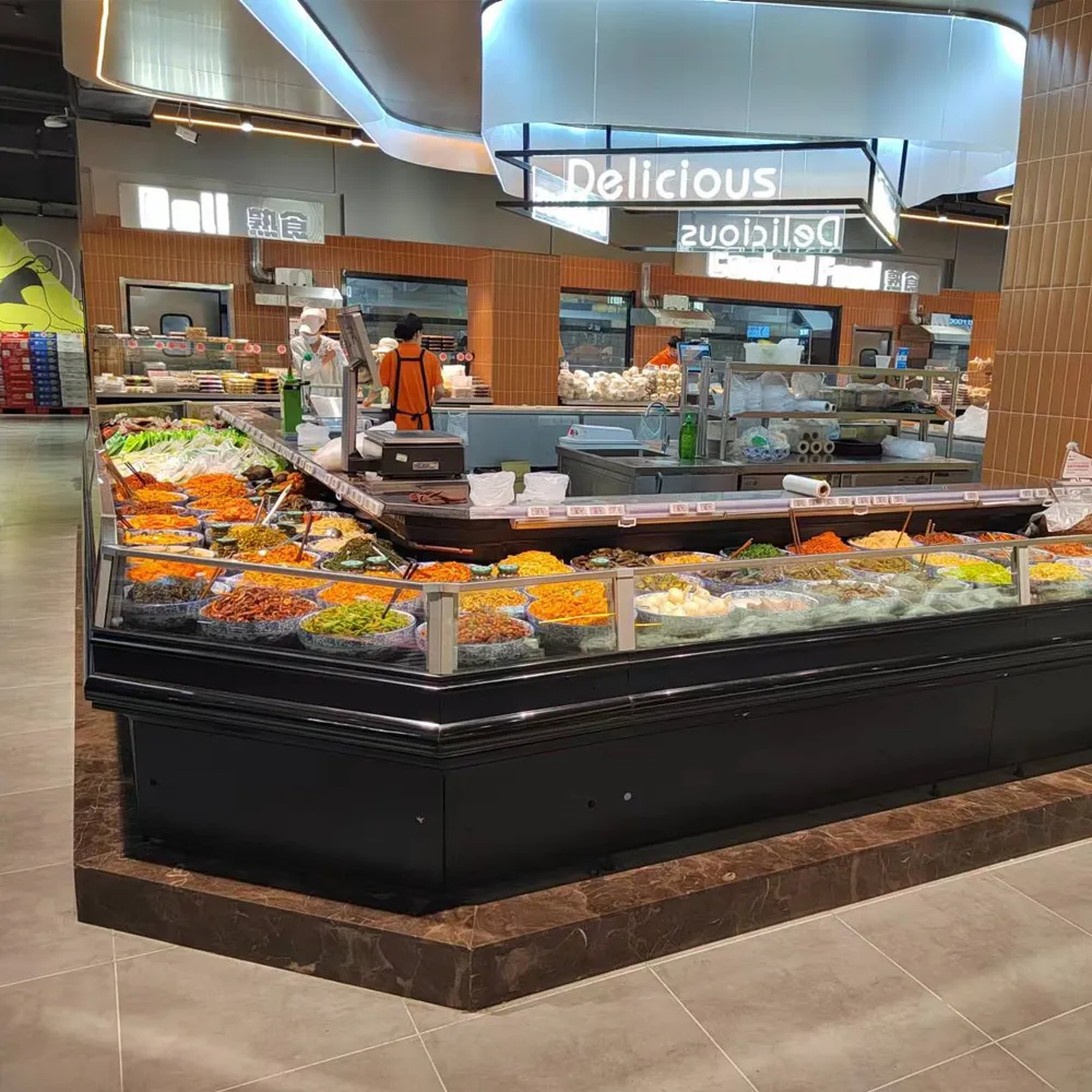 Boutique butcher remote open top meat display unit in brushed stainless steel - XCCold Luxury Retail Series