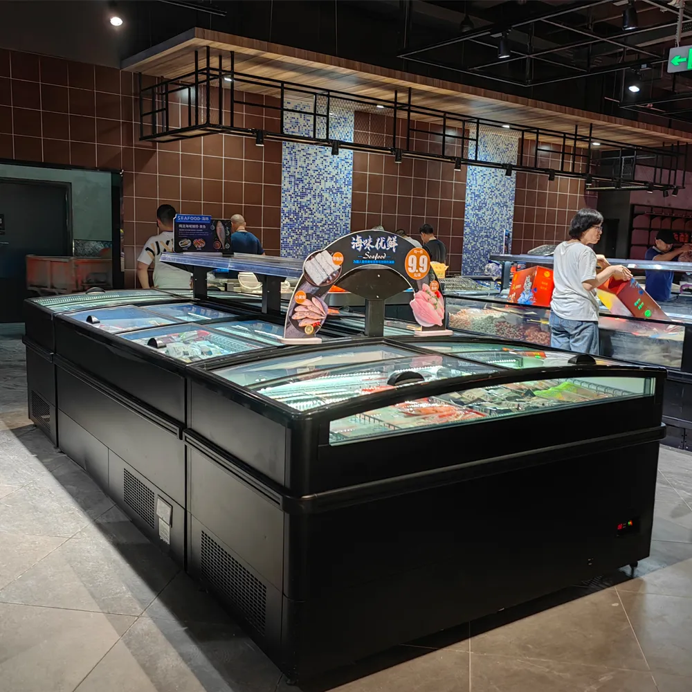 Combined island freezer with integrated ambient top shelf and precision -18 to -22°C industrial cooling - XCCold Series