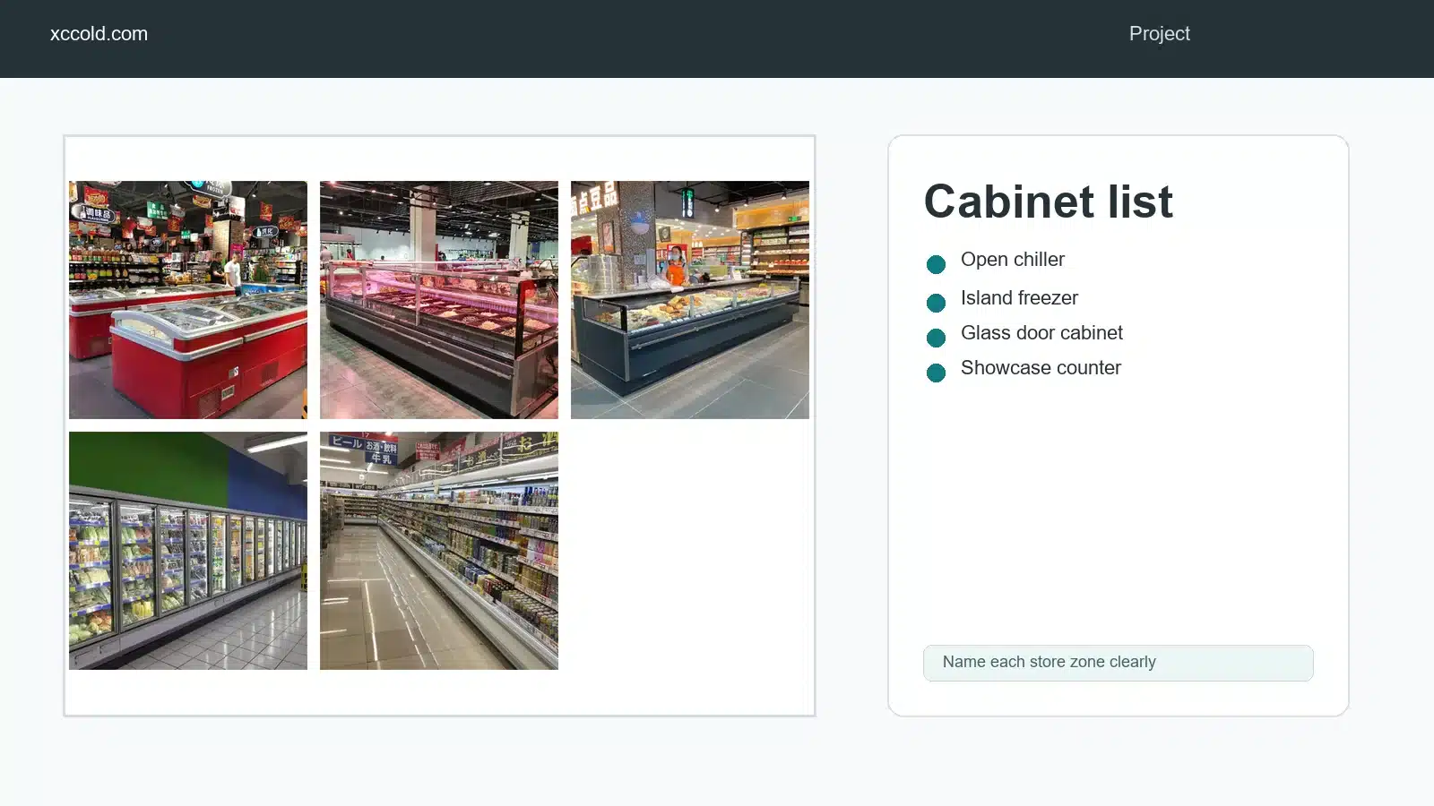 Commercial refrigeration cabinet list by supermarket store zone