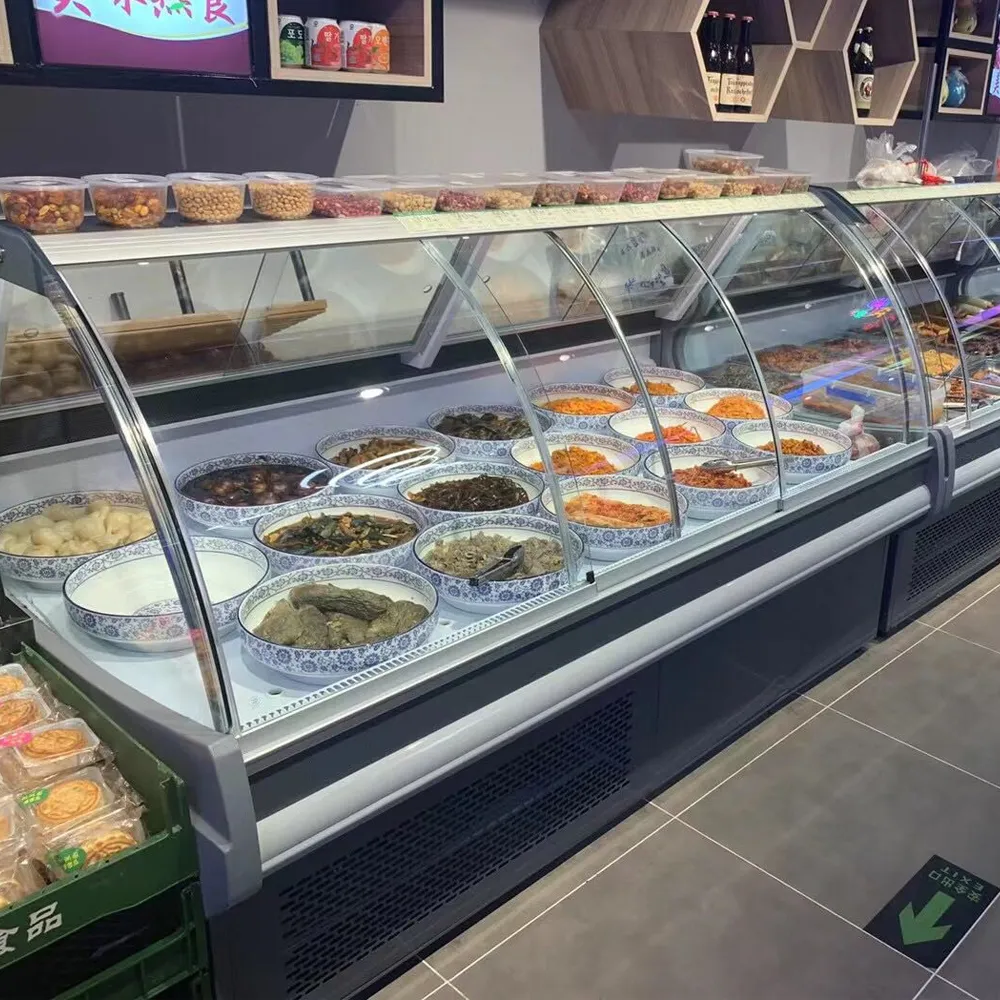 Cooked meat display remote curved glass deli counter with SUS304 interior - XCCold Professional Series