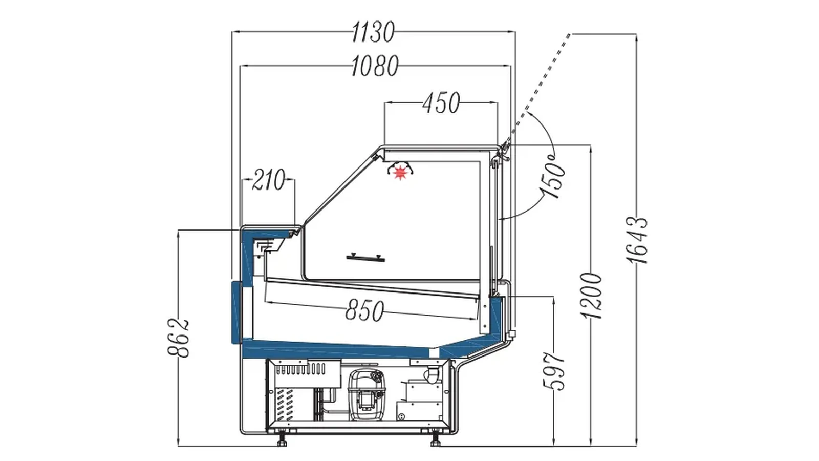 Section drawing reference used to show that cabinet depth, access, and internal geometry require an approved model drawing