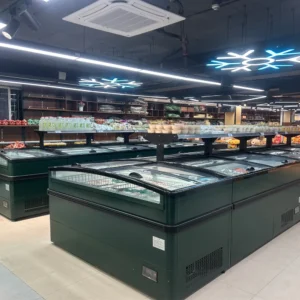Energy-efficient combined island freezer with low-E sliding glass lids and precision -18 to -22°C industrial cooling - XCCold Series