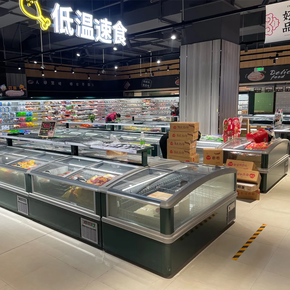 Gourmet ice cream display high-vision island freezer with panoramic tempered glass and precision -18 to -22°C cooling - XCCold Series