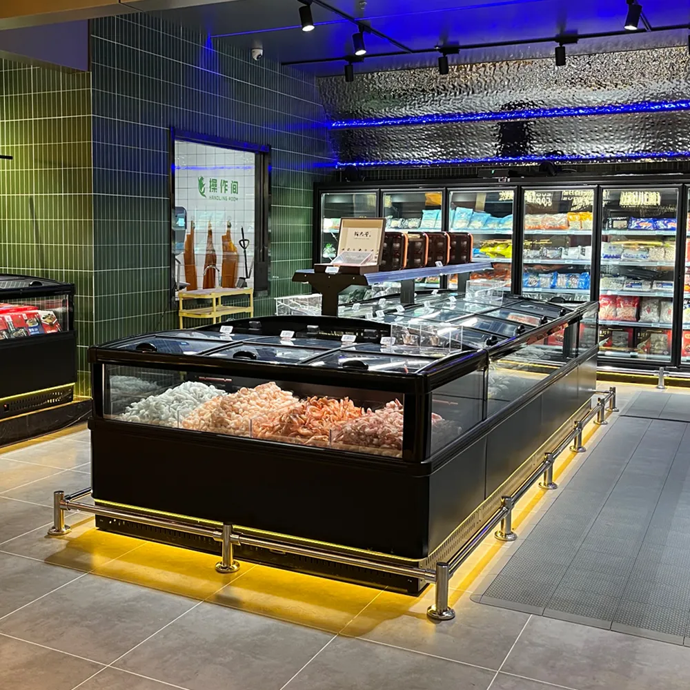 High-capacity frozen food remote island freezer with 360-degree panoramic display and industrial cooling - XCCold Series