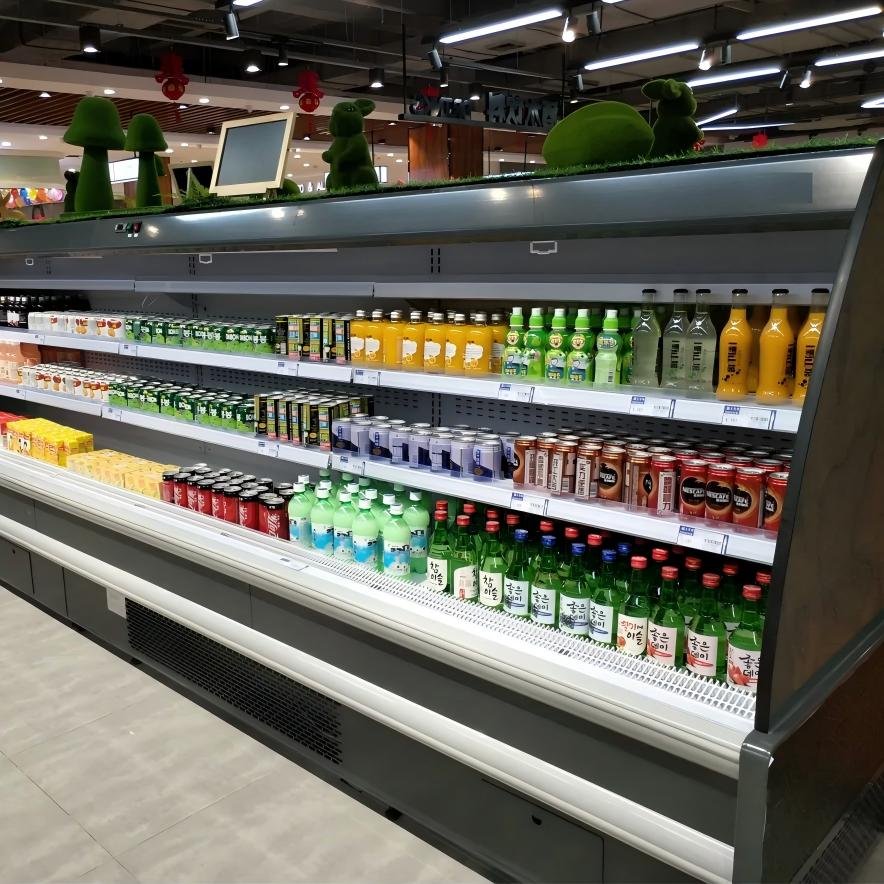 Low-profile plug-in open display case for supermarket island layouts with self-contained R290 refrigeration, integrated "Air-Logic" thermal barrier, and precision 0 to 5°C cooling - XCCold Series
