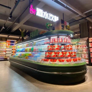 Luxury remote semi-height open-front chiller with external compressor, 2 to 8°C precision cooling, and architectural 360-degree display - XCCold Series