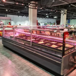 Luxury remote straight glass gourmet deli case with SUS304 mirror-finish interior - XCCold Gallery Series