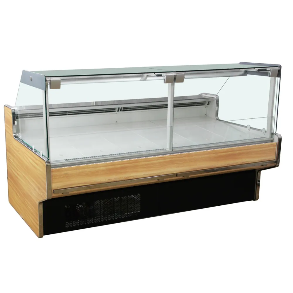 Luxury straight glass deli showcase with integrated refrigerated bottom storage and SUS304 interior - XCCold Gallery Series