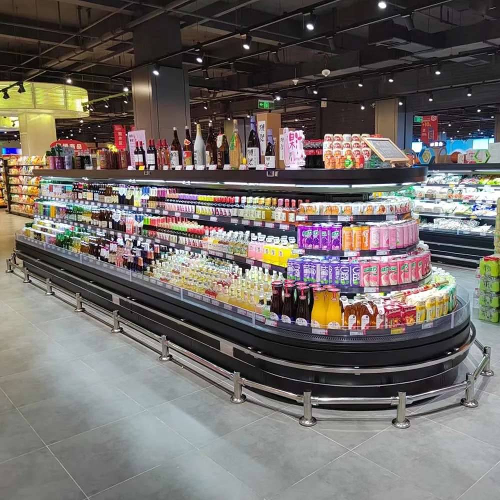 Modular remote semi-height open chiller system with infinite multiplexing capability and precision 0 to 5°C industrial-grade air-curtain cooling - XCCold Series