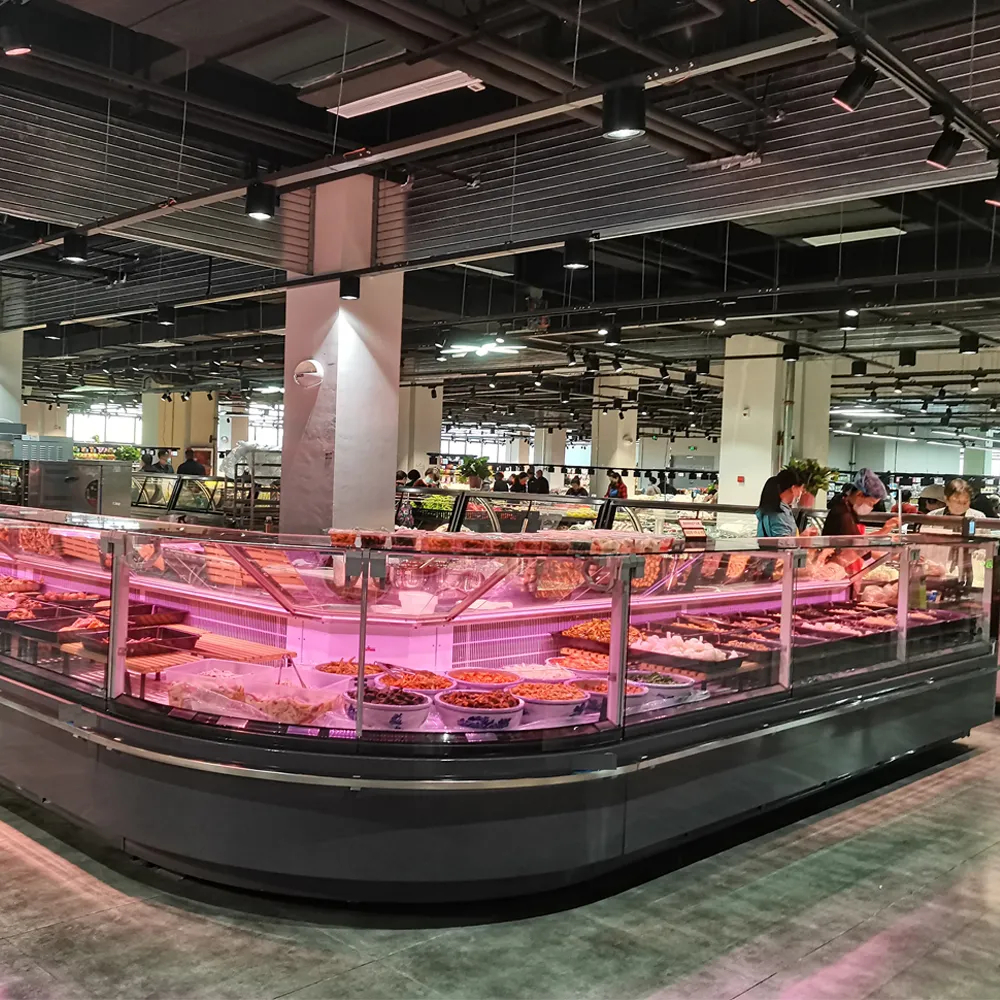 Modular straight glass deli service counter line for seamless supermarket integration with SUS304 interior - XCCold Project Series