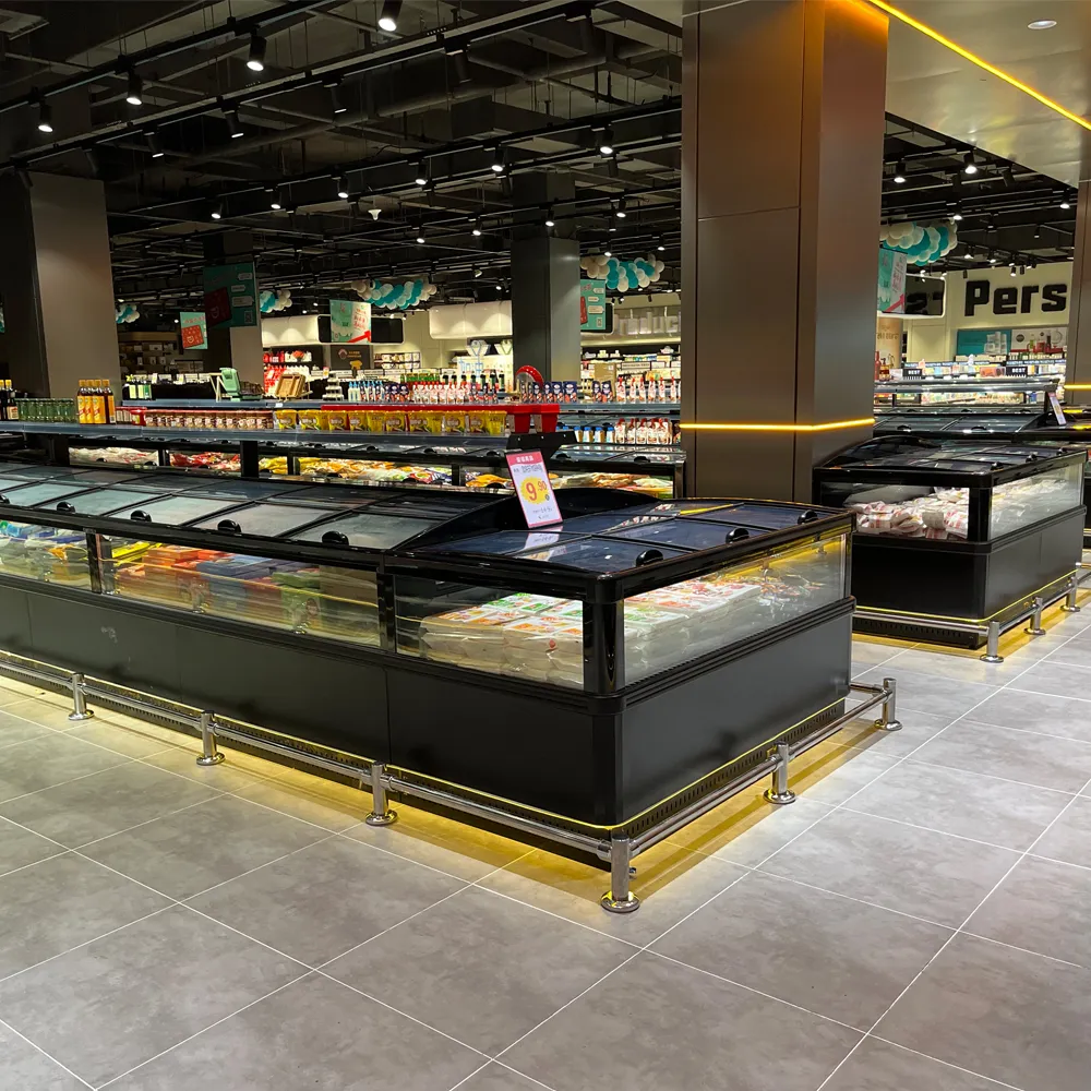 Open-top remote island freezer for bulk sales with high-capacity storage and industrial-grade air curtain - XCCold Series