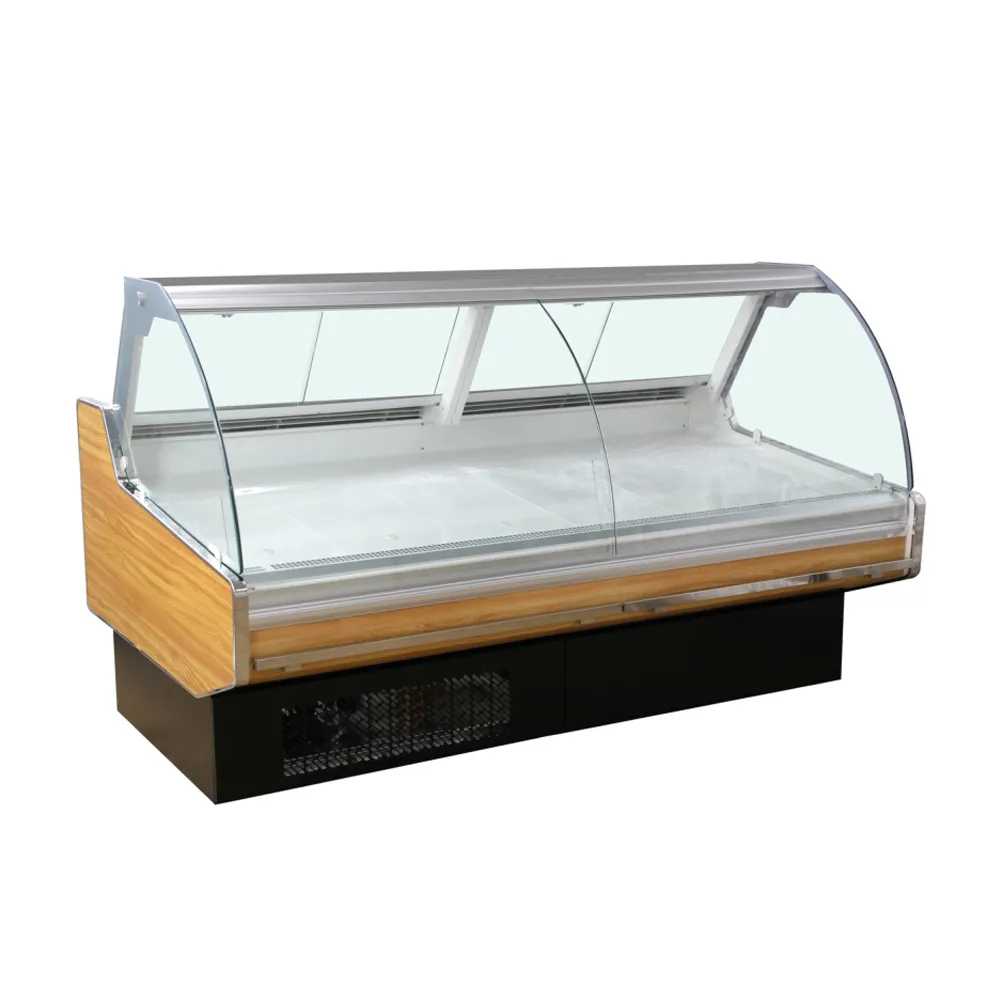 Panoramic curved glass deli display case with 2-8C precision cooling and SUS304 interior - XCCold Luxury