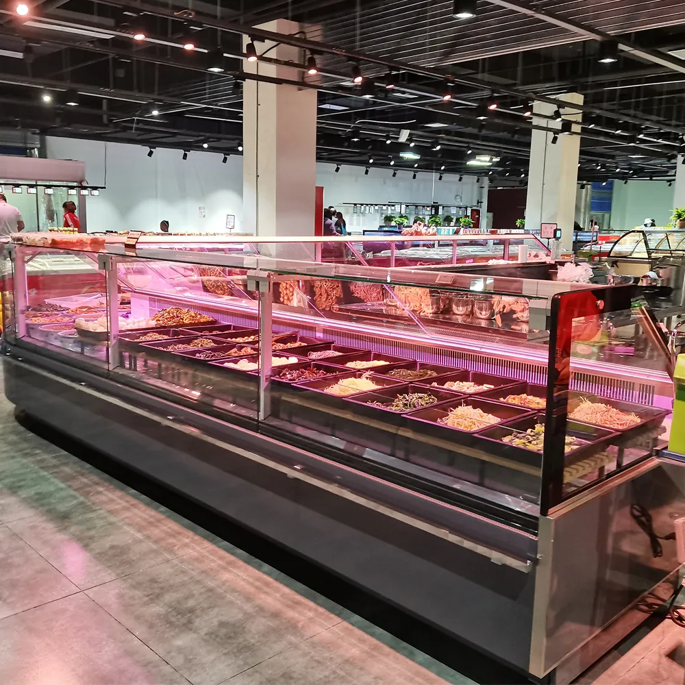 Panoramic straight glass deli merchandiser with plug-in self-contained system and SUS304 interior - XCCold Luxury