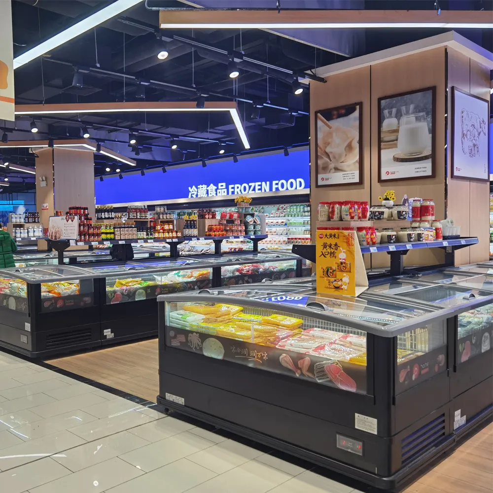 Plug-in combined island freezer with high-vision panoramic glass and precision -18 to -22°C industrial cooling - XCCold Series