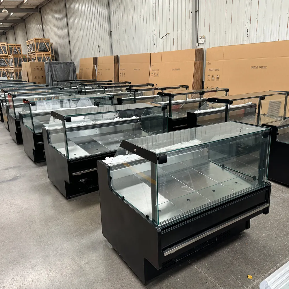 Premium butcher straight glass showcase with integrated refrigerated storage cabinet and SUS304 interior - XCCold Butcher Series