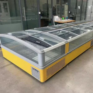 Premium frozen seafood panoramic island merchandiser with 360-degree glass display and precision -18 to -22°C deep-freeze - XCCold Series