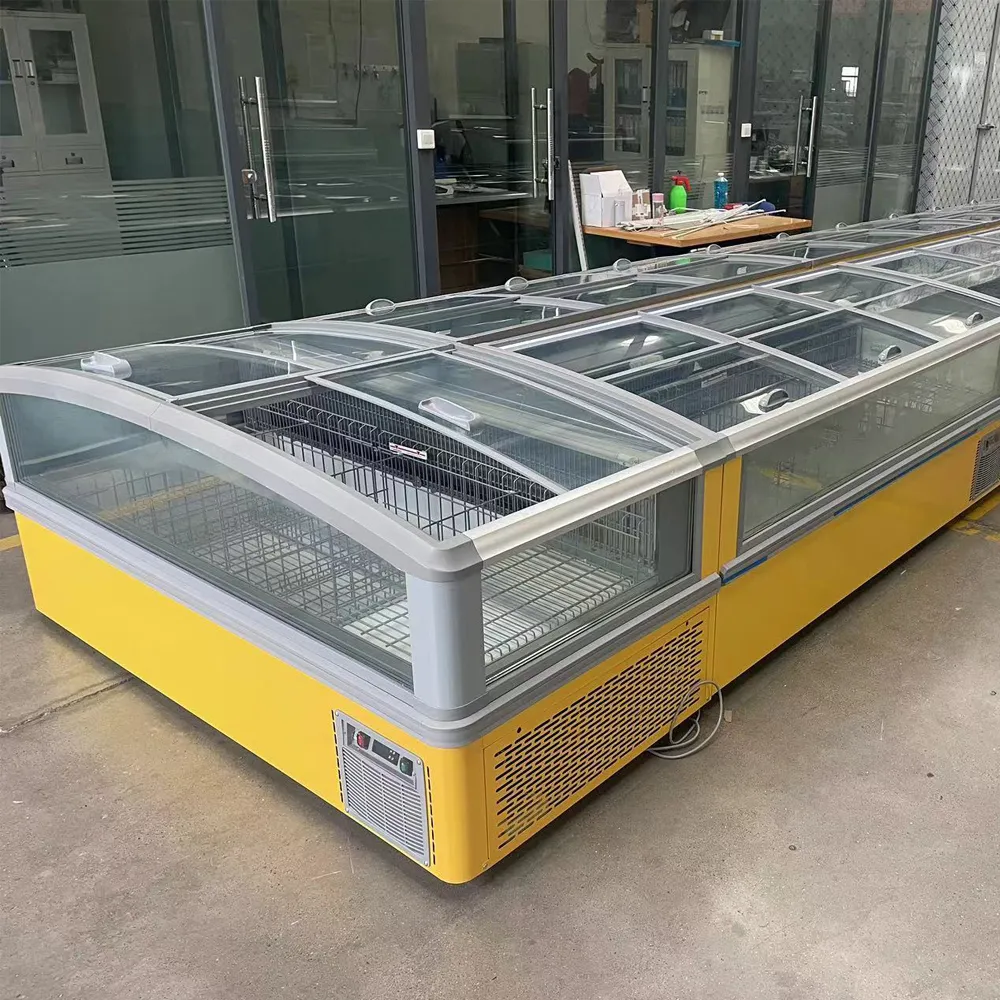 Premium frozen seafood panoramic island merchandiser with 360-degree glass display and precision -18 to -22°C deep-freeze - XCCold Series