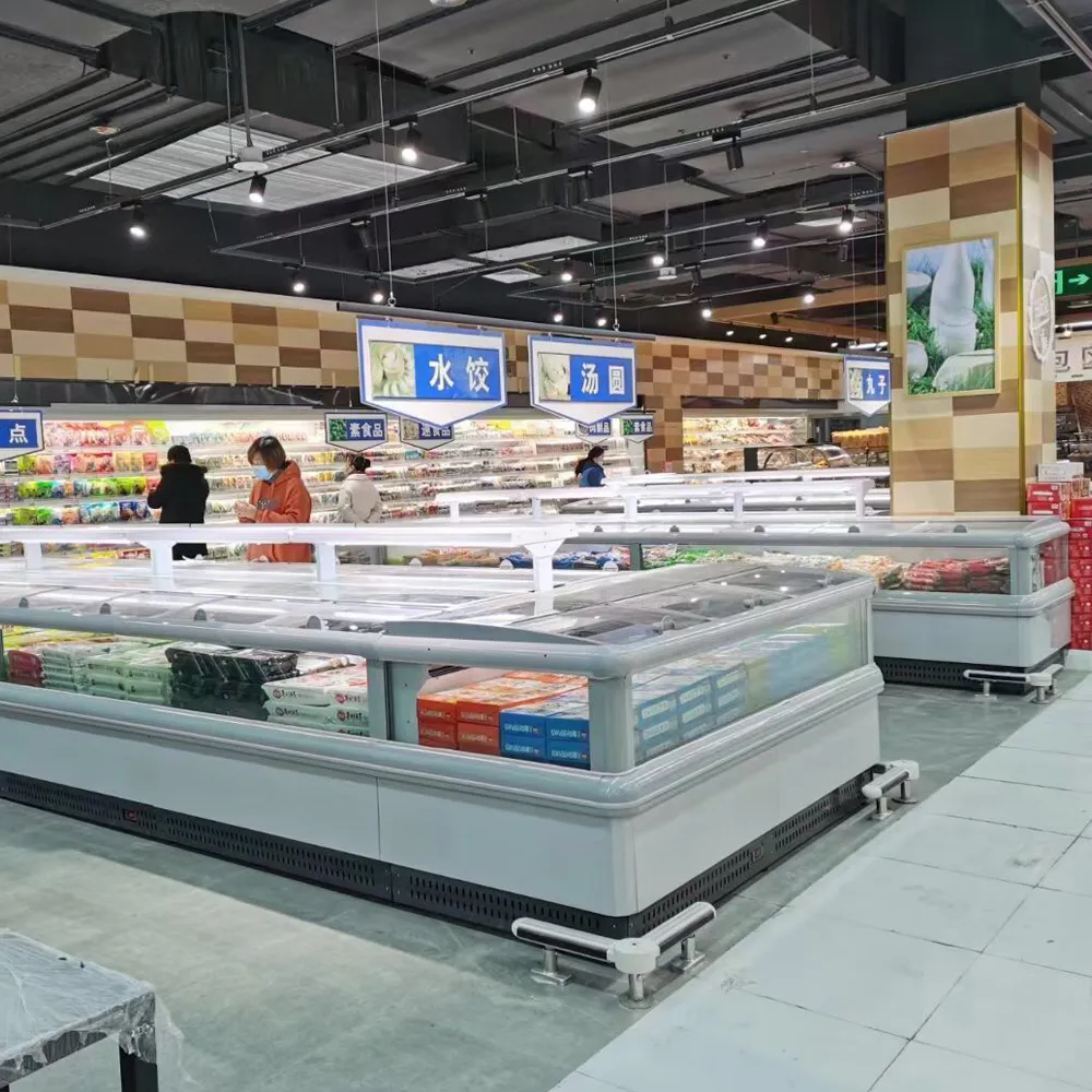 Remote double-sided island freezer for supermarkets with high-capacity 360-degree display and industrial-grade construction - XCCold Series