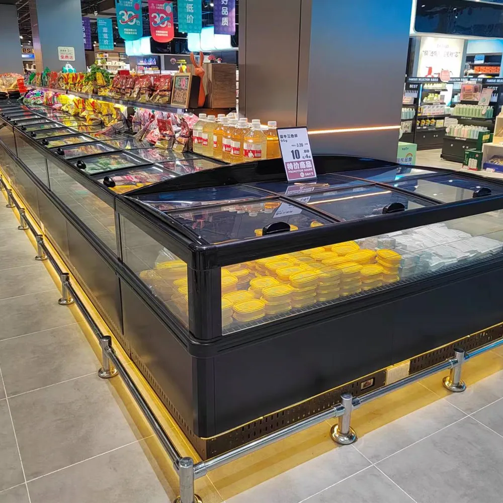 Remote island freezer for frozen ready meals with high-capacity panoramic display and industrial-grade cooling - XCCold Series