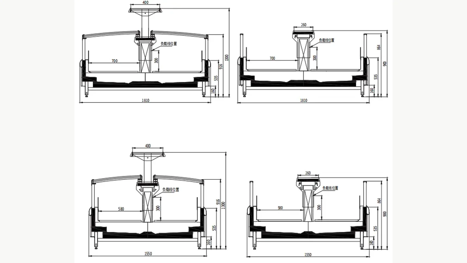 Section drawings from the exact remote double-sided island freezer product page