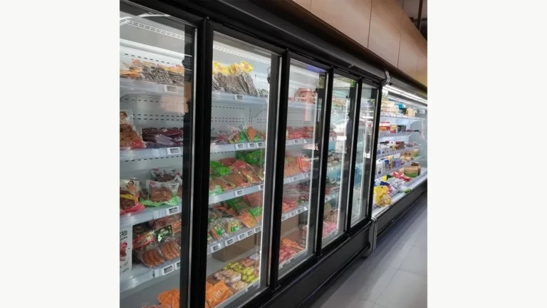 Remote Japanese-style glass-door chiller with slim dark door frames