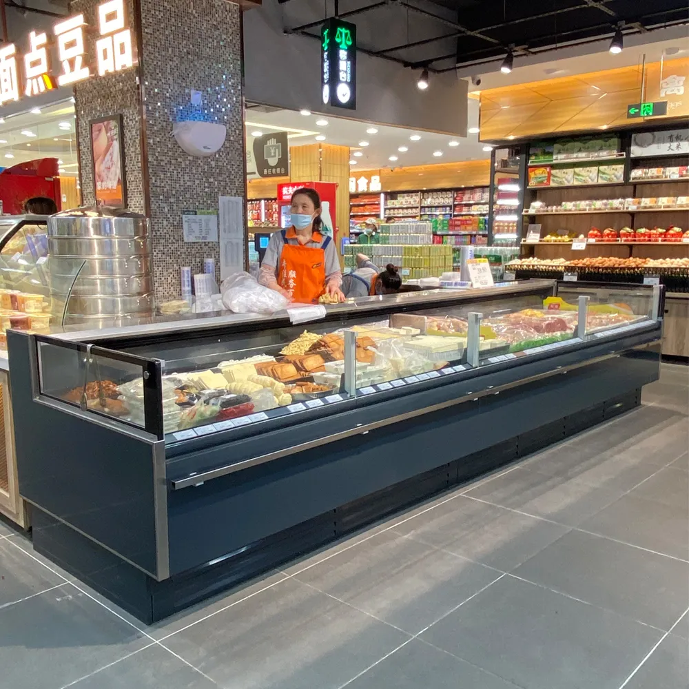 Remote luxury meat chiller with open top and straight glass design - XCCold Premium Commercial Series