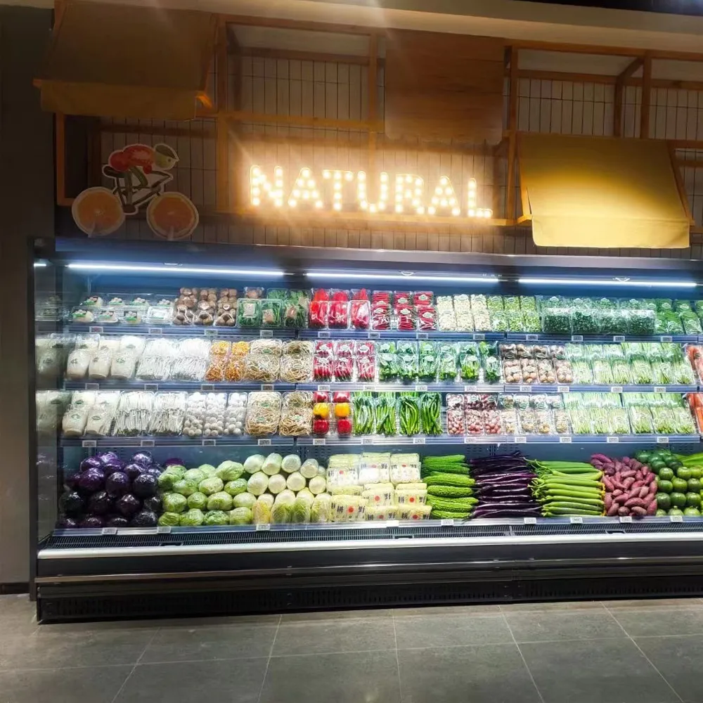 Remote open-front chiller with energy-saving night curtain, external compressor architecture, and precision 0 to 5°C industrial-grade air-curtain - XCCold Series