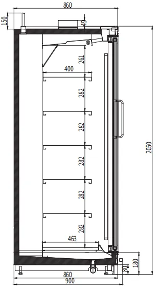 Technical size parameters and dimensional specifications for Remote Type Glass Door Chiller with modular vertical configurations - XCCold Series