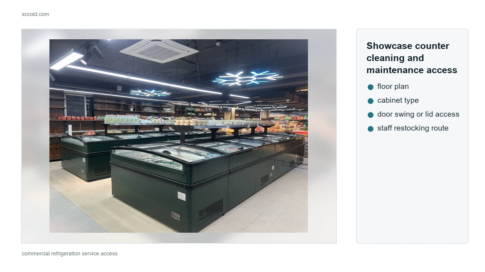 Showcase counter cleaning and maintenance access check