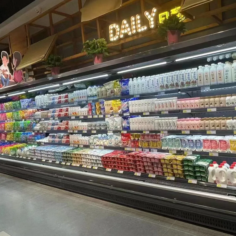 Silent-operation remote open-front supermarket fridge with external compressor integration and precision 0 to 5°C industrial-grade air-curtain cooling - XCCold Series