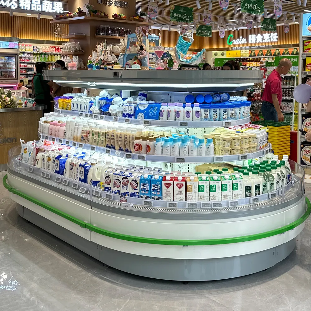 Silent-remote semi-height open-front merchandiser with external compressor and precision 0 to 5°C industrial-grade air-curtain cooling - XCCold Series