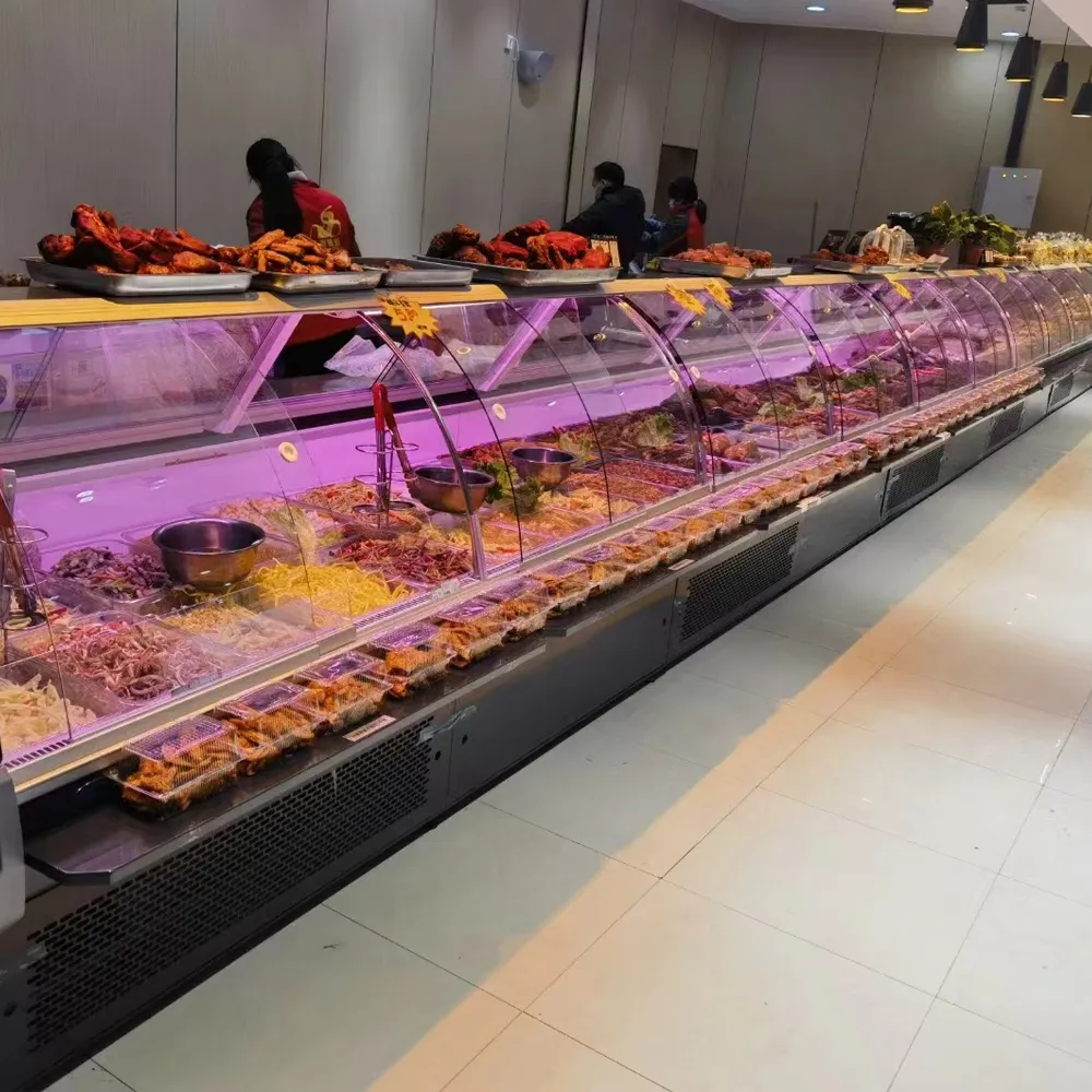 Full SUS304 stainless steel interior curved glass deli showcase with hygienic welded corners - XCCold Series