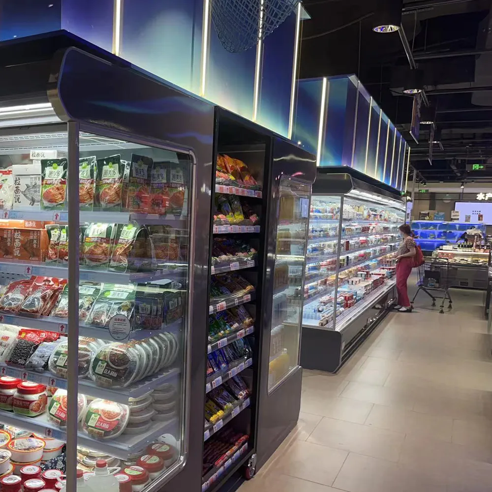 Ultra-low-front Japanese-style remote open display case with minimalist ultra-slim base and precision 0 to 5°C industrial-grade air-curtain cooling - XCCold Series